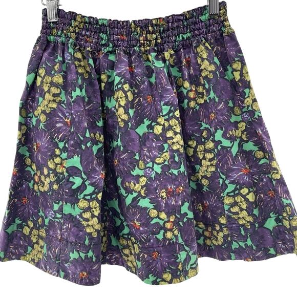 J. Crew 100% Cotton Cottagecore Purple Floral Pull On Elastic Waist Skirt 00 - Picture 5 of 9